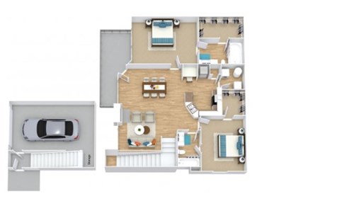 Floor plan for 2 beds, 2 baths, 1216 sqft